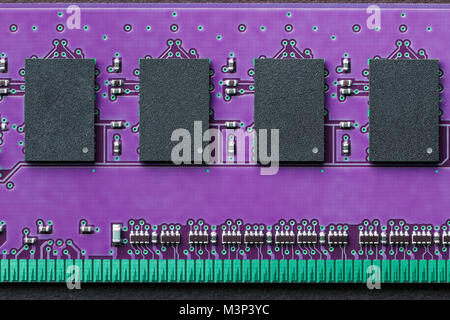 Horizontal flat lay graphic background border of DIMM RAM computer memory chip module in ultra violet ultraviolet Stock Photo