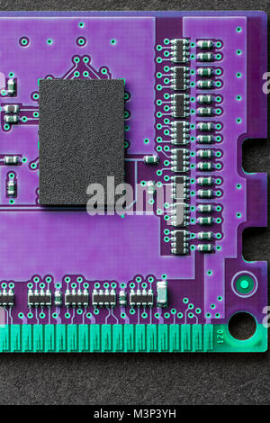Vertical flat lay graphic background border of DIMM RAM computer memory chip module in ultra violet ultraviolet Stock Photo