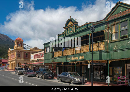 Main Street of Queenstown, Tasmania, Australia Stock Photo