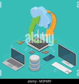 Cloud Computing Technology Isometric Stock Vector