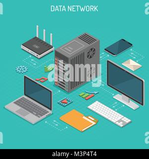 Data Network Isometric Concept Stock Vector