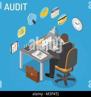 Auditing, Tax process, Accounting Isometric Concept Stock Vector