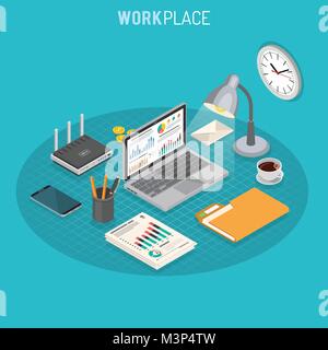 Workplace Isometric Concept Stock Vector
