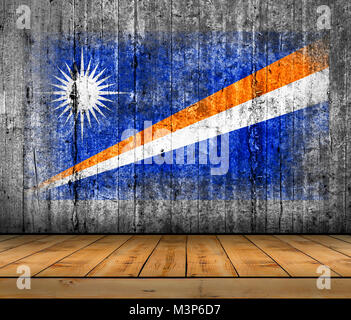 Marshall Island flag painted on background texture gray concrete with wooden floor Stock Photo