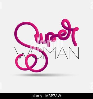 Super woman blended interlaced creative hand drawn lettering. International Women's Day. Trendy vector liquid 3d calligraphy for your design Stock Vector
