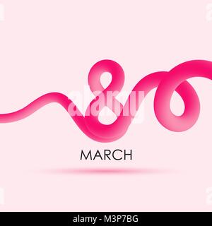 March 8. International Women's Day. Blended interlaced continuous line number Eight over pink background for your design Stock Vector