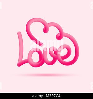 Love blended interlaced creative hand drawn lettering. Valentine's Day. Trendy vector liquid 3d calligraphy with heart shape for your design Stock Vector