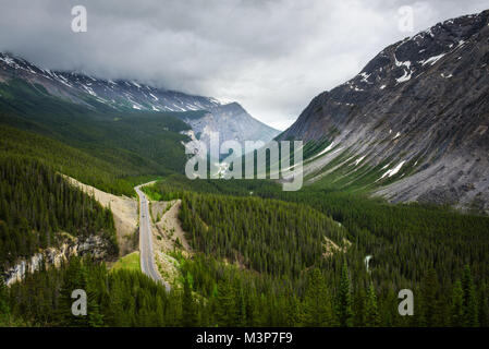 Scenic view of Icefields Parkway and Cirrus Mountain in Canada Stock Photo