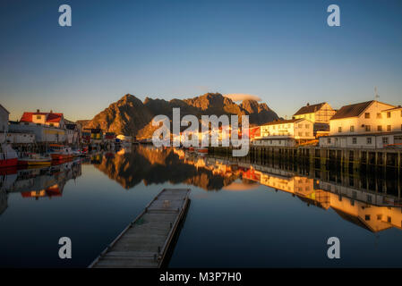 Sunset at Henningsvaer on Lofoten islands Stock Photo