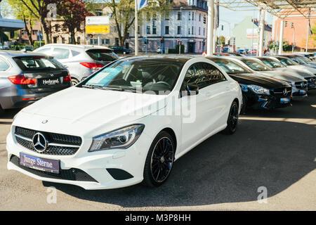 MOENCHENGLADBACH, GERMANY - APRIL 30, 2017: Office of official dealer Mercedes-Benz. Mercedes-Benz is a German automobile manufacturer Stock Photo