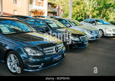 MOENCHENGLADBACH, GERMANY - APRIL 30, 2017: Office of official dealer Mercedes-Benz. Mercedes-Benz is a German automobile manufacturer Stock Photo