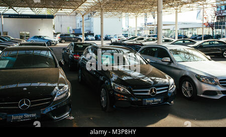 MOENCHENGLADBACH, GERMANY - APRIL 30, 2017: Office of official dealer Mercedes-Benz. Mercedes-Benz is a German automobile manufacturer Stock Photo