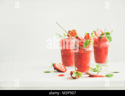 Strawberry, champaigne summer granita in glasses, copy space Stock Photo