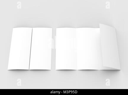 Four folded - 4-Fold - vertical brochure mock-up isolated on soft gray background. 3D illustrating Stock Photo