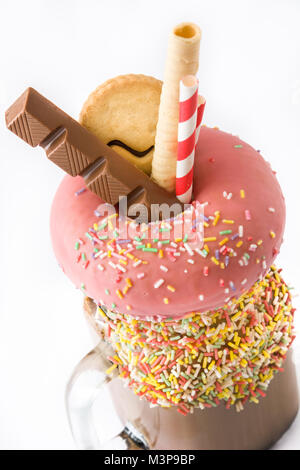Extreme milkshake or freak shake isolated on white background Stock Photo