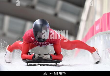 PyeongChang, South Korea. 12th Feb, 2018. Janine Flock (AUT). Womens skeleton training. Pyeongchang2018 winter Olympics. Alpensia sliding centre. Alpensia. Gangneung. Republic of Korea. 12/02/2018. Credit: Sport In Pictures/Alamy Live News Stock Photo