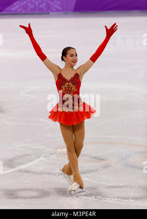 Gangneung, South Korea. 12th Feb, 2018. Alina Zagitova of Olympic Athlete from Russia compete during the Team Event Ladies Single Skating FS at the PyeongChang 2018 Winter Olympic Games at Gangneung Ice Arena on Monday February 12, 2018. Credit: Paul Kitagaki Jr./ZUMA Wire/Alamy Live News Stock Photo