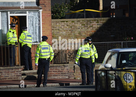London, UK, 12th February 2018 Metropolitan Police response to World War II unexploded bomb incident at London City Airport in London’s Royal Docks Credit: A Christy/Alamy Live News.  Stock Photo