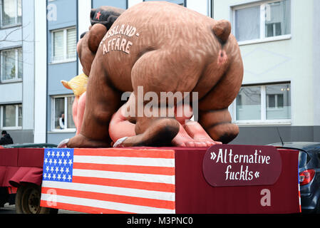 Duesseldorf, Germany. 12th February, 2018. Carneval, Rose Monday Parade: US President Donald Trump on a float during the Rose Monday Parade in Duesseldorf, Russian affair. Credit: UKraft/Alamy Live News Stock Photo