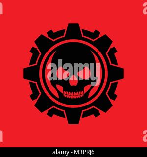 Skull Gear Machine Red Background Vector Symbol Graphic Design Stock Vector