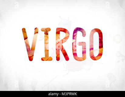 The word Virgo concept and theme painted in colorful watercolors on a white paper background. Stock Photo