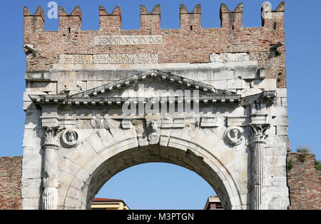 Arco di Augusto stone gate detail Rimini Italy Stock Photo