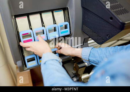 Ink Cartridges in Plotter Stock Photo