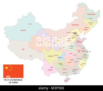 colorful administrative and political vector map of china with flag Stock Vector