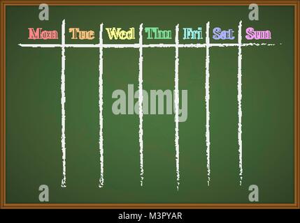 Weekly memo planner drawn with chalk on a chalkboard Stock Vector