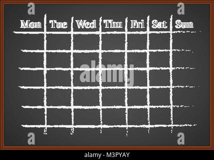 Monthly schedule drawn with chalk on a blackboard Stock Vector