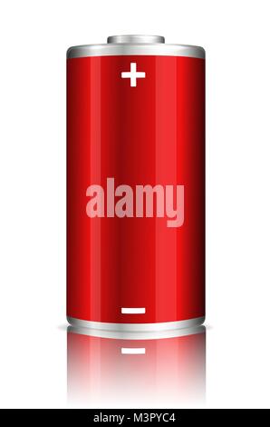 Vector full charge abstract red power battery. Realistic illustration on transparent background. Stock Vector