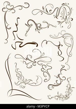 Big set of decorative corners, floral elements for your design. Stock Vector