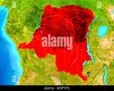 Democratic Republic of Congo highlighted in red on planet Earth. 3D illustration. Elements of this image furnished by NASA. Stock Photo