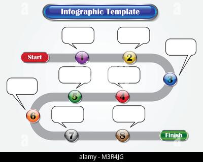 Vector Illustration Infographic Template Designed As Sequence Of Ten Buttons From Start To Finish With Call Out Boxes. Useful For General Business Stock Vector