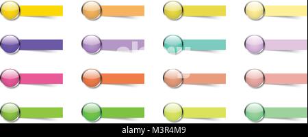 Vector Illustration Ready-To-Use 16 Colorful Glossy Buttons With Blank Sticky Notes. Useful For General Business And Education Presentation, Bookmark. Stock Vector