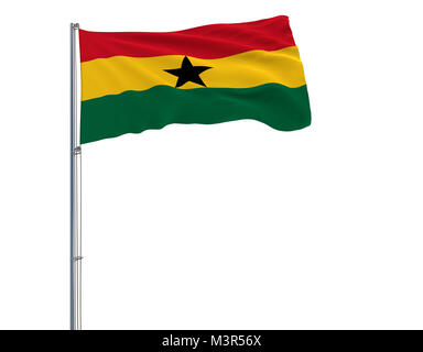 Flag of Ghana on the flagpole fluttering in the wind on white background, 3d rendering Stock Photo