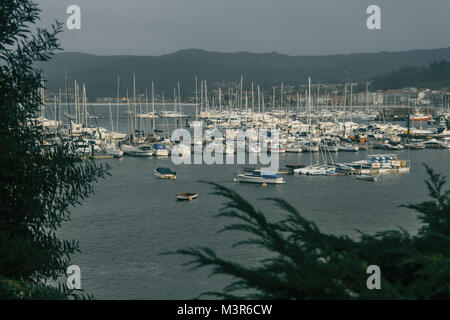 Harbor with boats in baiona, galicia, spain Stock Photo