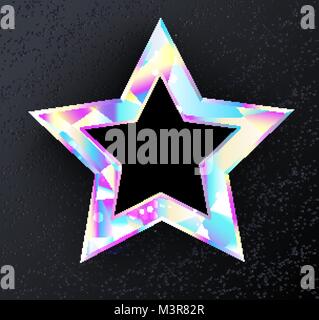 Shining, glittering star from  holographic foil on  black background. Holographic star. Stock Vector