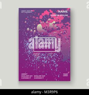 Neon explosion paint splatter artistic cover design. Fluid violet gradient dust splash texture background. Trendy creative template vector Cover Repor Stock Vector