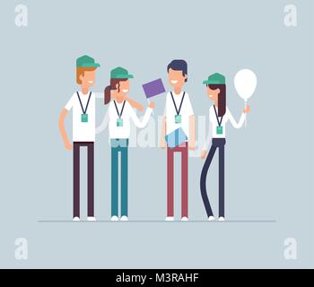 Happy volunteers standing together - modern flat design style isolated illustration Stock Vector