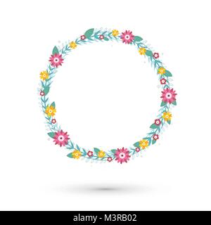 abstract floral round frame with color flowers Stock Vector