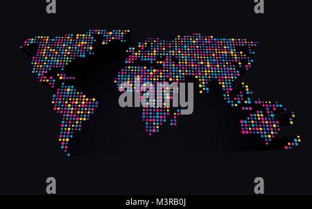 abstract 3D world map made ​​up of small colorful dots Stock Vector