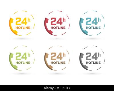 colorful phone icon 24 hours hotline Stock Vector