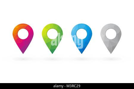 beautiful color CMYK pins for determining the position on the map Stock Vector