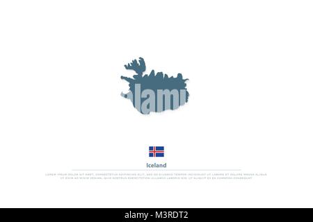 Republic of Iceland isolated map and official flag icons. vector Iceland illustration badge. Nordic Island Country geographic banner template. travel  Stock Vector