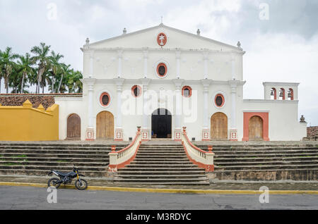 San Francisco Convent, part of the famous Centro Cultural Convento San Francisco in Granada, Nicaragua. View from Calle Cervantes. Stock Photo