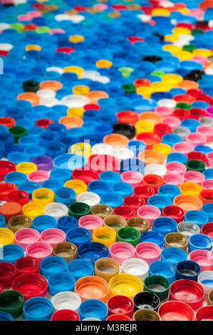 Lot of colorful plastic bottle caps Stock Photo