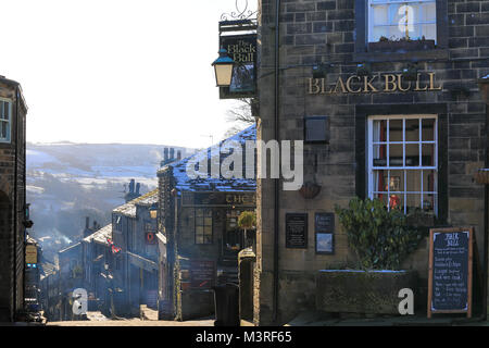 Main Street in the town of Haworth, West Yorkshire, UK Stock Photo