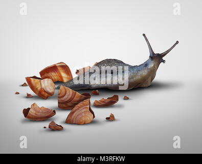 Life in transition and change your image concept or lose baggage concept as a snail that has lost its shell in a 3D illustration style. Stock Photo