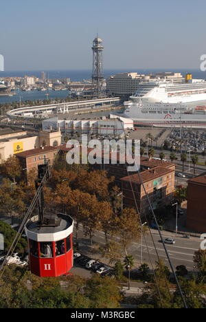 Images of sunny Barcelona, Spain taken in winter: Barcelona's Port - Cable Car- The 'Transbordador Aeri del Port' Stock Photo